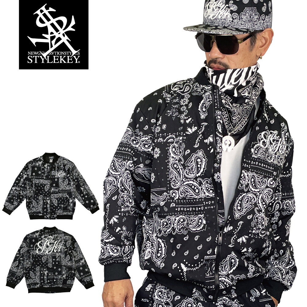 STYLEKEY(スタイルキー) ペイズリージャケット SCRIPT PAISLEY BOMBER JACKET(SK26C1-JK01) ペイズリー柄 ペーズリー柄 バンダナ柄 派手 スクリプト ロゴ バックプリント ボンバージャケット アウター ブルゾン ジャンパー ストリート系 B系 ヒップホップ ギャング 西海岸 LA