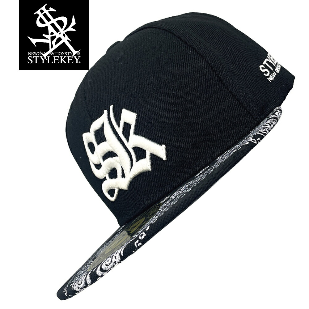 STYLEKEY(スタイルキー) スナップバックキャップ GANGSK SNAPBACK CAP(SK26C3-CP01) オールドイングリッシュ ロゴ 刺繍 立体刺繍 ウレタン刺繍 帽子 プリント メンズ ファッション ヒップホップ B系 ストリート系 ベースボールキャップ ペイズリー柄 ペーズリー ツバプリント
