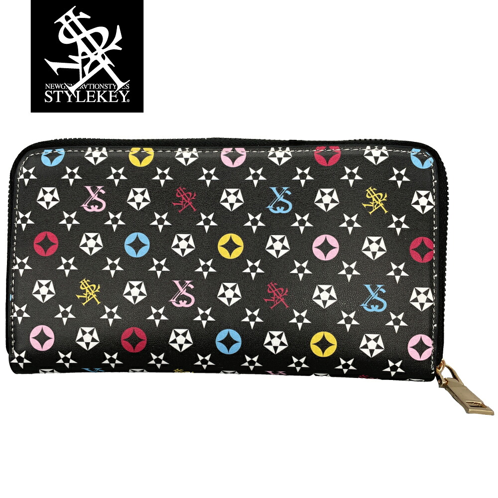 STYLEKEY (スタイルキー) ロングウォレット MULTI MONO LONG WALLET (SK99ET-LW01) ストリート系 B系 ヒップホップ お洒落 長財布 サイフ マルチモノ モノグラム 小銭入れ お札入れ カード入れ ゴールド ラウンドジップ 高級 大容量 フェイクレザー ブランド ファッション