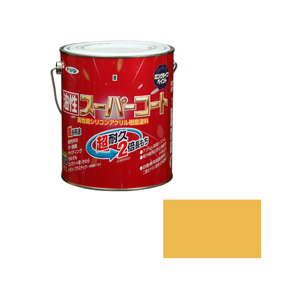 アサヒペン 油性スーパーコート 1.6L (シトラスイエロー) ( 屋内外 フェンス 門扉 看板 木部 FRP アクリル 硬質塩ビ プラスチック 鉄 ドア 雨戸 ガーデン 家具 木製品 スレート瓦 セメント瓦 トタン屋根 塗料 ペンキ 油性 トタンベイ 塗装 )