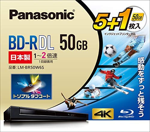 パナソニック 2倍速ブルーレイディスク片面2層50GB(追記)5枚+1枚 LM-BR50W6S【新品】