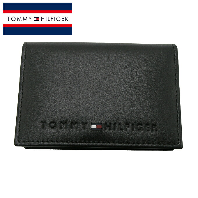 トミーヒルフィガー カードケース 31TL20X014-001Black 名刺入れ ロゴ型押し レザー メンズ