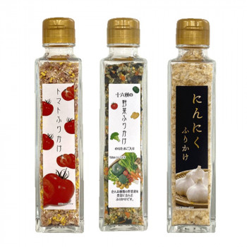【暮らしラクラク応援セール】みなり (角瓶)トマトふりかけ60g・十六種の野菜ふりかけ60g・にんにくふりかけ40g　各10個セット【軽減税率対象商品】【取り寄せ・返品不可商品】｜美-健康ゴルフ
