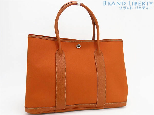 【外超美品】エルメス HERMES 苑地寄りあいPM トートバック ハンドバック ポティロン オレンジ色 トワルオフィシエ なめし革 □J 【中古】