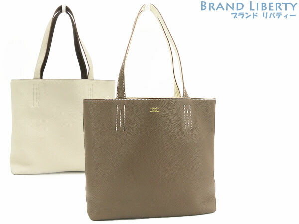 【レア未使用】エルメス　HERMES　ドゥブル サンス　ドゥブルセンス 28　リバーシブル　ショルダートートバッグ　エトゥープ ベージュ ナタ アイボリー トリヨンクレマンス Y刻印　【中古】