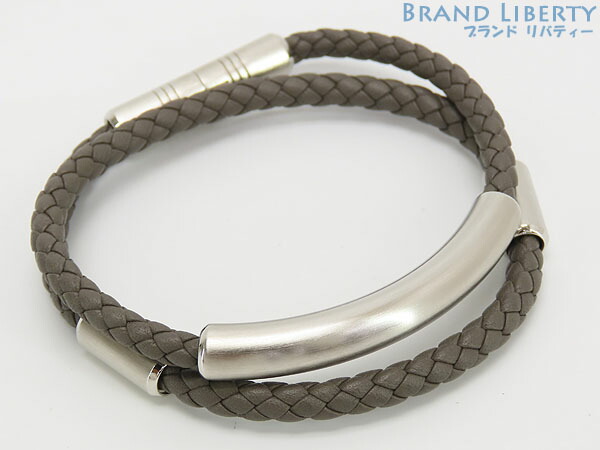 【レア未使用】エルメス　HERMES　トーテム　ドゥブルトゥール　ダブルコイル　2連 ブレスレット　イントレチャート　編み込み　エタン グレー シルバー金具　ヴォースウィフト　【中古】