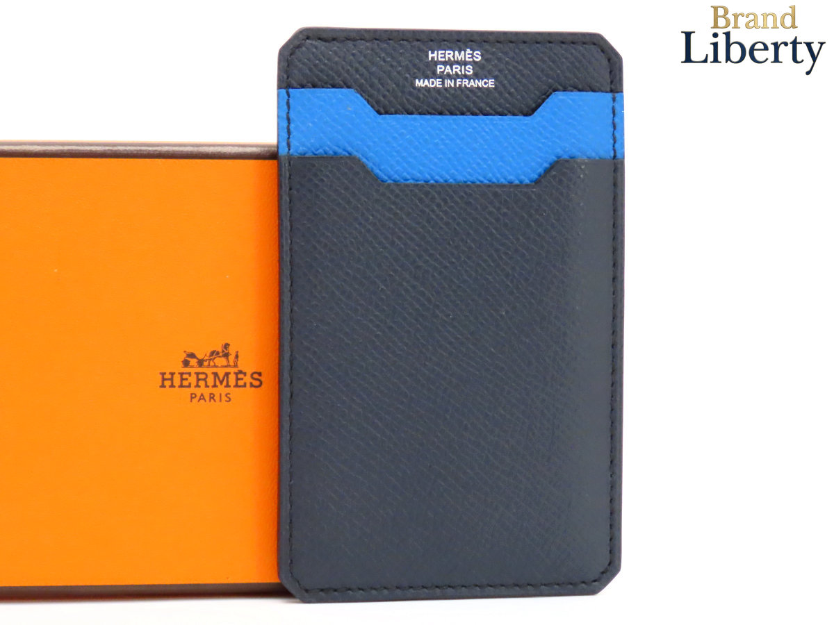 【新古品】エルメス HERMES シティ City 3CC 色つや立ちはだかる 歌留多容れもの 通行手形容れもの 名刺入れ ブルーインディゴ ブルーザンジバル エプソン A刻 【中古】
