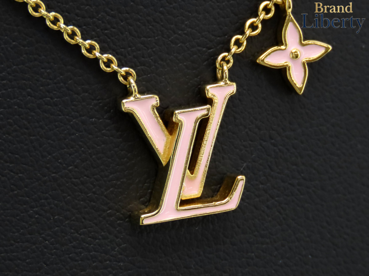 【美品】ルイヴィトン LOUIS VUITTON LV アイコニック エナメル ネックレス ペンダント ピンク ゴールド エナメル M01215　【中古】