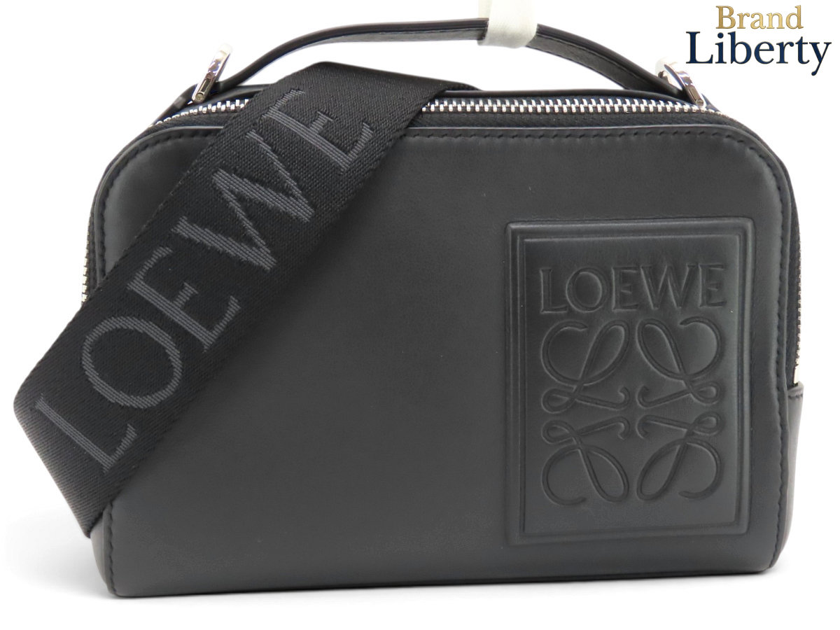 【新品負けず劣らず】ロエベ LOEWE アナ瓦 はりつけ台上半身 ミニ 写真機御徒面子 サテンカーフ 曲がった掛けショルダーバッグ ポシェット 肩肉合切袋 黒いこと カーフレザー C565R41X05 【中古】