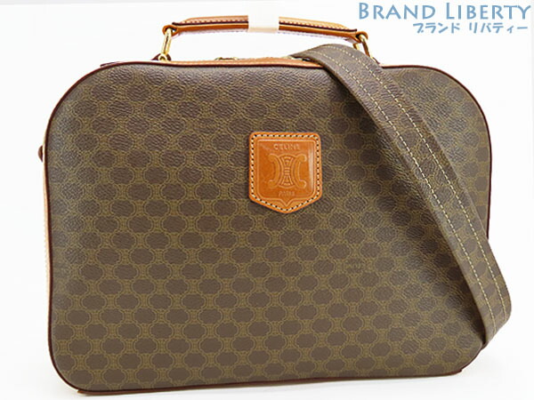 【レア美品】セリーヌ　CELINE　ヴィンテージ　マカダム　2WAY トップハンドルバッグ　ハンドバッグ　ショルダーバッグ　ブラウン ダークブラウン　PVC レザー　【中古】