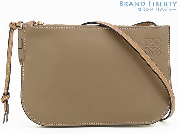 【新品同様】ロエベ　LOEWE　ゲート ダブル ジップ　ショルダーポーチ　ポシェット　斜め掛け ショルダーバッグ　ミンク ライトオーツ ベージュ　カーフレザー　113.54.Z43　【中古】｜Brand Liberty