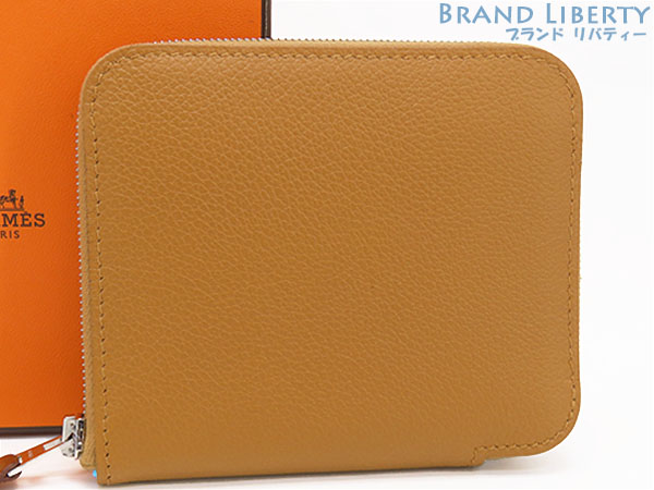 【新古品】エルメス　HERMES　アザップ コンパクト シルクイン　ラウンドファスナー財布　コインケース　コインパース　小銭入れ　コンパクト財布　キャラメル ブラウン セレスト ブルー　エバーカラー　B刻　【中古】｜Brand Liberty
