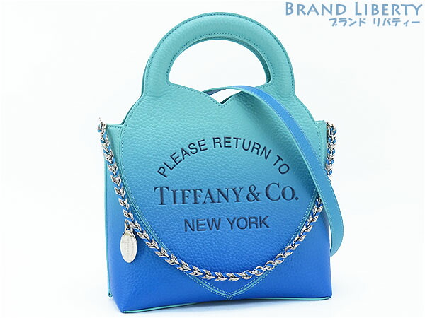 Tiffany ロゴ ミニショッピングトート 2way レザー ショルダー ハンドバッグ ターコイズブルー (208628