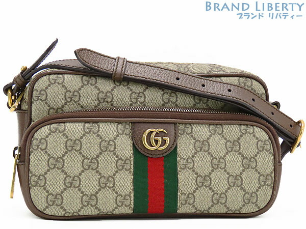 【ほぼ新品】グッチ　GUCCI　オフィディア　GGスプリーム　シェリーライン　斜め掛け ショルダーバッグ　ショルダーポーチ　ポシェット　シェリーカラー ベージュ ダークブラウン　PVC レザー　723312　【中古】