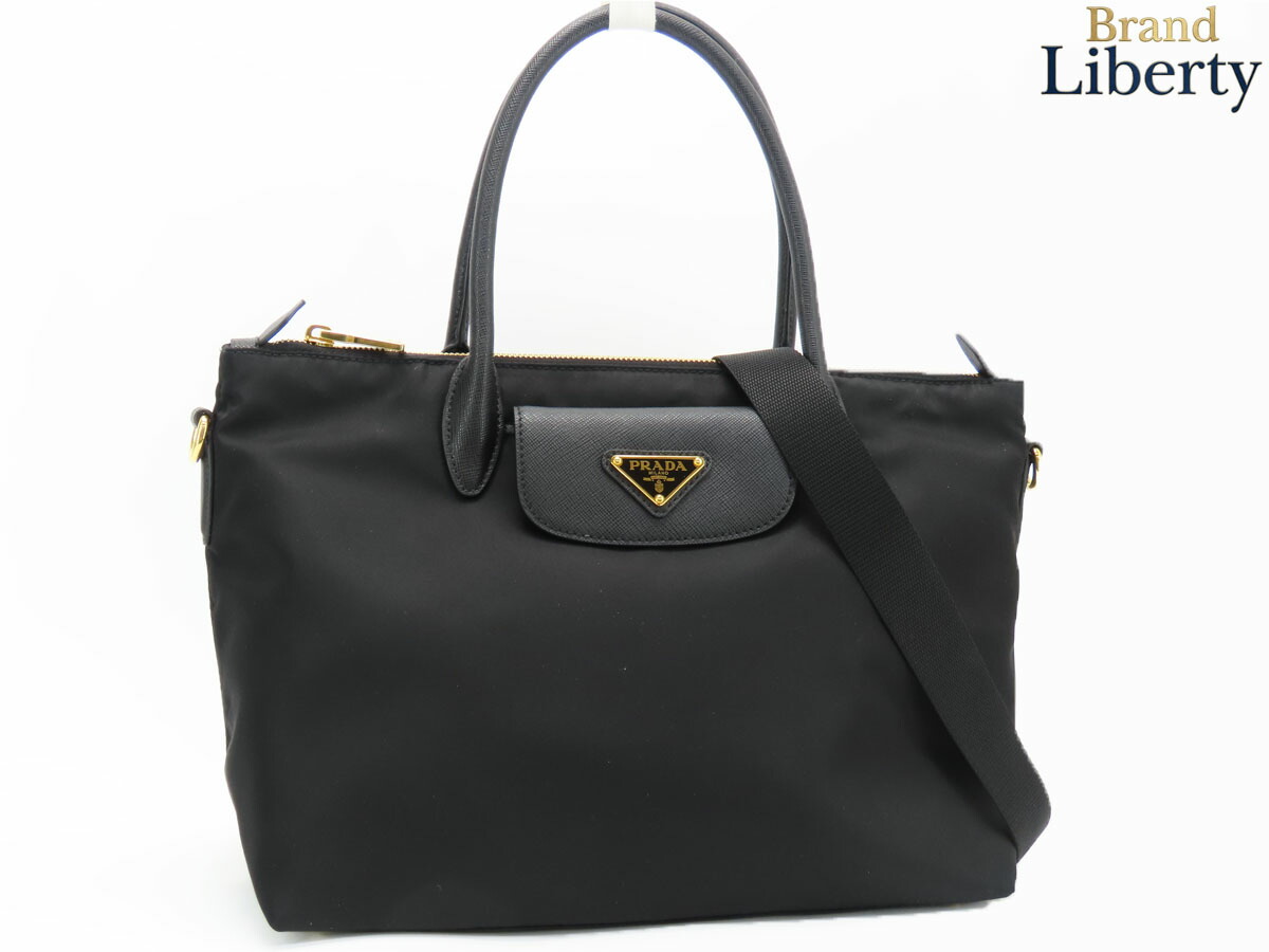 【ほぼ新品】プラダ PRADA ナイロン 2WAY トートバッグ ハンドバック ショルダーバッグ NERO 黒いこと ナイロン なめし革 1BA106 【中古】