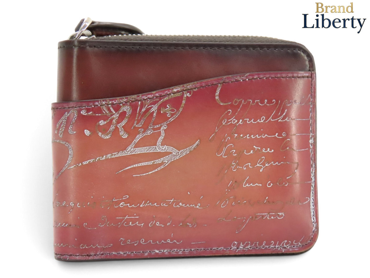 【美品】ベルルッティ Berluti カリグラフィ イタウバ 真四角 グラディアン スクリットレザー ジップウォレット ラウンドチャック二つ折り札入れ パウダーコンパクト札入れ ボルドーワイン うす暗い赤銅色 シルバーパティーヌ ヴェネチアカーフレザー ITAUBA_SQUARE_NEO-JOUR-V2 【中古】
