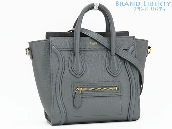 【美品】セリーヌ CELINE ラゲージ ナノ ショッパー 2WAY ハンドバック ショルダーバッグ トートバッグ 新ロゴタイプ 電話を掛ける 薄墨色 ゴールド金具 ベビードラムドカーフスキン 189243AQL.10KL 【中古】