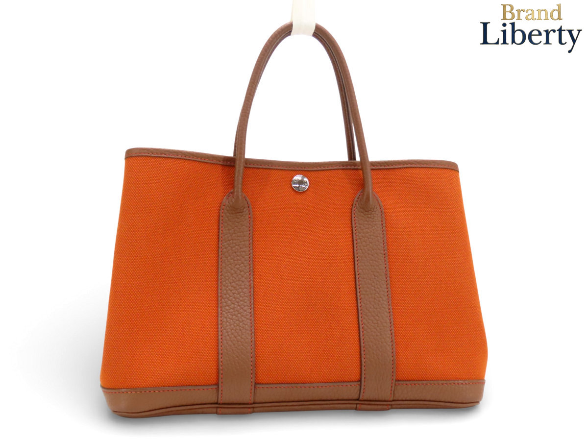 【ほぼ新品】エルメス HERMES ガーデンパーティTPM トートバッグ ハンドバッグ ダークオレンジ ブラウン トワルアッシュキャンバス素材 レザー □O刻 198,495円