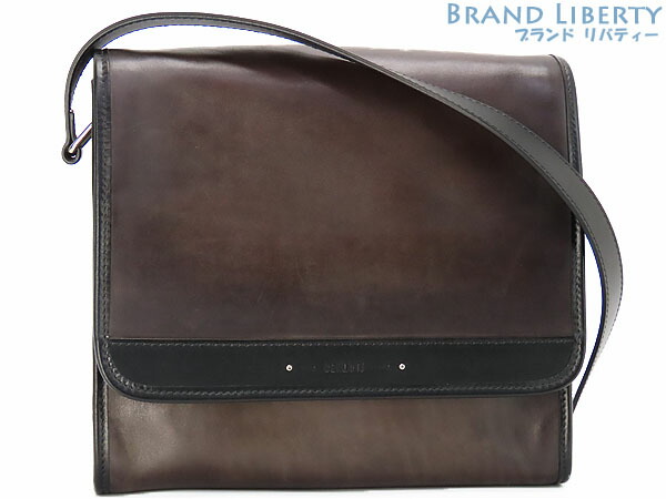 【美品】ベルルッティ　Berluti　フラヌール スモール PM　斜め掛けショルダーバッグ　メッセンジャーバッグ　ダークブラウン ブラック　ヴェネチアレザー　【中古】