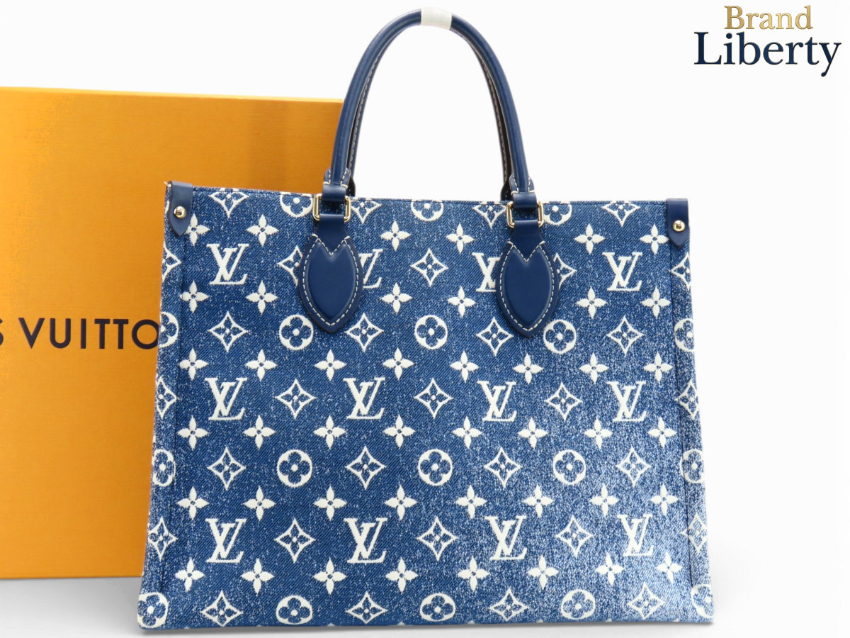 【新古品】ルイヴィトン LOUIS VUITTON モノグラム ジャガードデニム オンザゴー MM 2WAY トートバッグ ショルダーバッグ ハンドバック マリーヌブルー モノグラムジャカードデニム M59608 【中古】