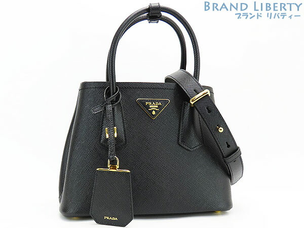 【ほぼ新品】プラダ　PRADA　サフィアーノ キュイール　ダブル スモール バッグ　2WAY ハンドバッグ　ショルダーバッグ　トートバッグ　ブラック　レザー　1BG443　【中古】