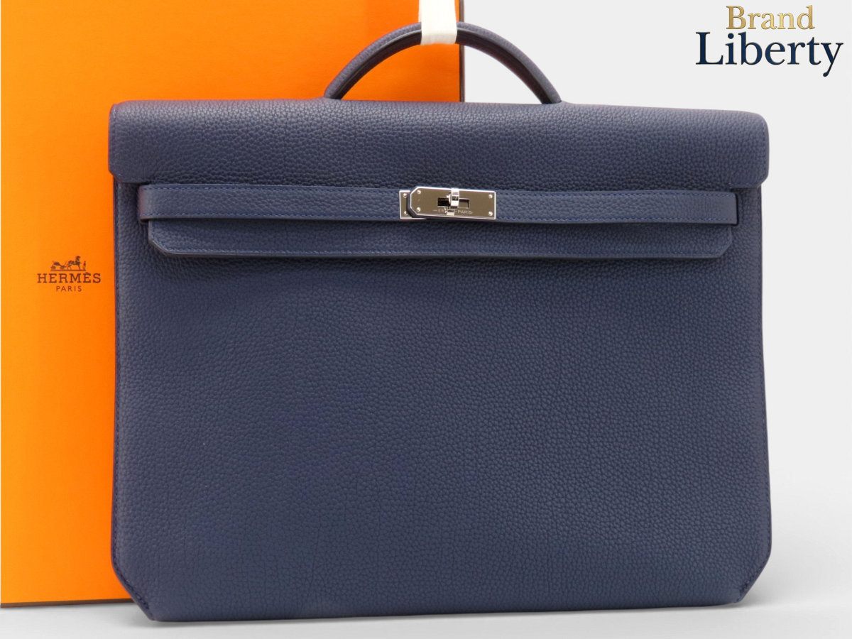 【新品同様】エルメス HERMES ケリー デペッシュ 36 ビジネスバッグ ブリーフケース 書類かばん ハンドバッグ ブルーニュイ シルバー金具 トゴ H078395CK 2Z Y刻　【中古】