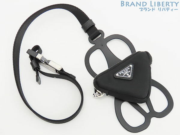 【未使用】プラダ　PRADA　リナイロン　ネックストラップ付　スマートフォンホルダー　スマートフォン　iPhone7 8 Plus SE X XR XS Max 11 pro 12 13 14 15 16　ケース　ショルダーポーチ　ブラック　1ZT054　【中古】