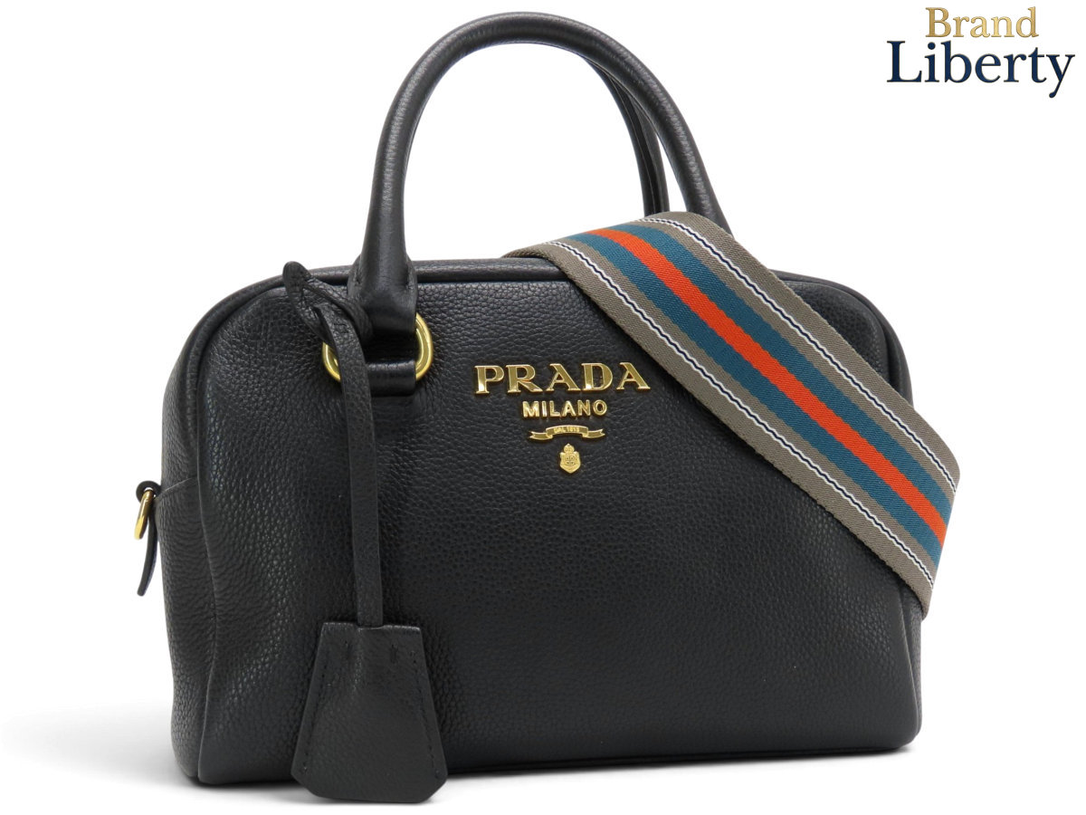 【超美品】プラダ PRADA ヴィッテロ アリゾナ州の州都 VITELLO PHENIX 2WAY ミニボストンバッグ ハンドバック ショルダーバッグ NERO 黒いこと カーフレザー 1BB108 【中古】