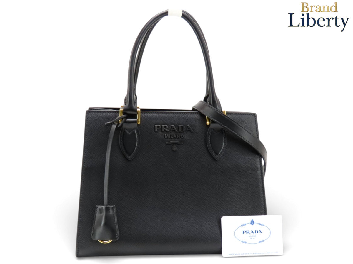 【レア超美品】プラダ PRADA モノクローム サフィアーノ ソフトカーフレザー 2WAY ハンドバッグ ショルダーバッグ トートバッグ NERO ブラック レザー 1BA277　【中古】｜Brand Liberty