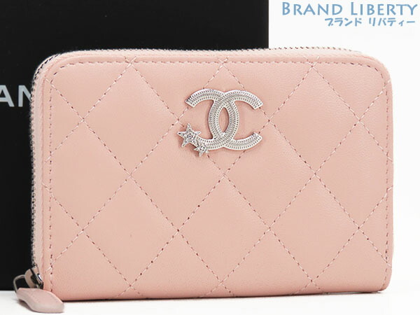 【レア未当て嵌める】シャネル CHANEL マトラッセ ココマーク 鋳貨金入れ コインケース 歌留多容れもの 釣り銭入れ パウダーコンパクト金入れ 星 はやりっ児 さくら色 しろがね色金具 子ヒツジひと肌 AP3728 【中古】