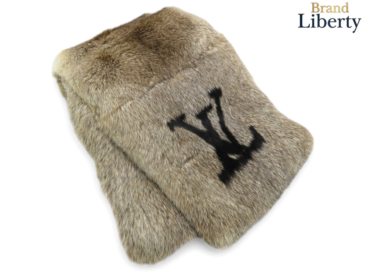 【レア美品】ルイヴィトン LOUIS VUITTON エシャルプ ラパン ラビットファー LVロゴタイプ えり巻き 赤銅色 黒いこと 家兎 Oryctolagus cuniculus100％ M71968 【中古】