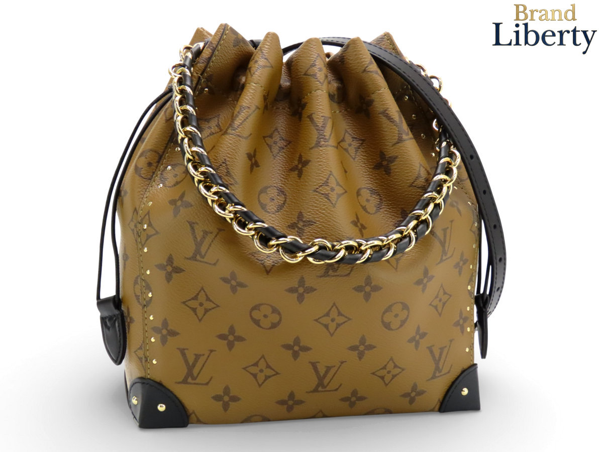 【未使用】ルイヴィトン LOUIS VUITTON モノグラム リバース ノエ トランク 2WAY 巾着型 肩掛け 斜め掛け ショルダーバッグ ドローストリングバッグ ハンドバッグ ブラウン ダークブラウン ブラック PVC レザー M13324　【中古】