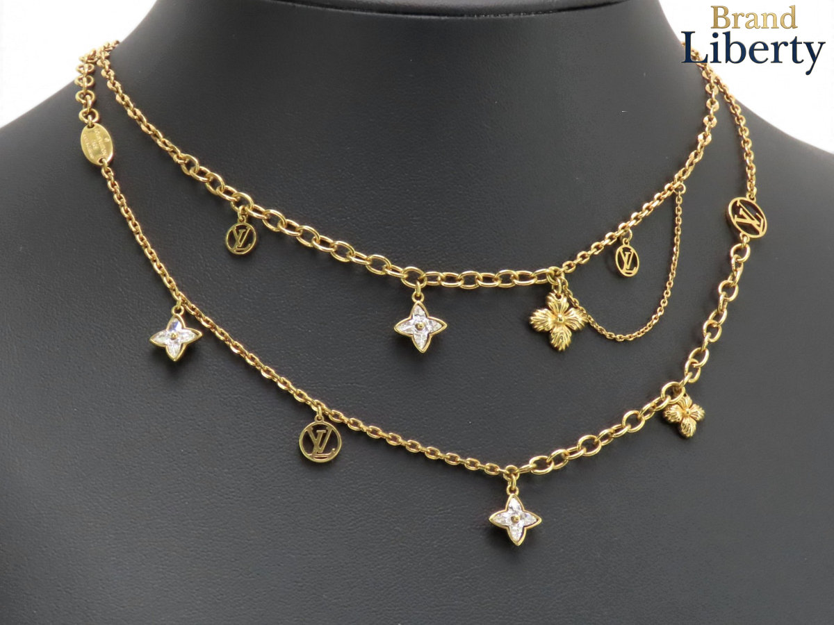 【美品】ルイヴィトン LOUIS VUITTON ネックレス ブルーミング ストラス ペンダント モノグラム フラワー モチーフ ゴールド M68374　【中古】｜Brand Liberty