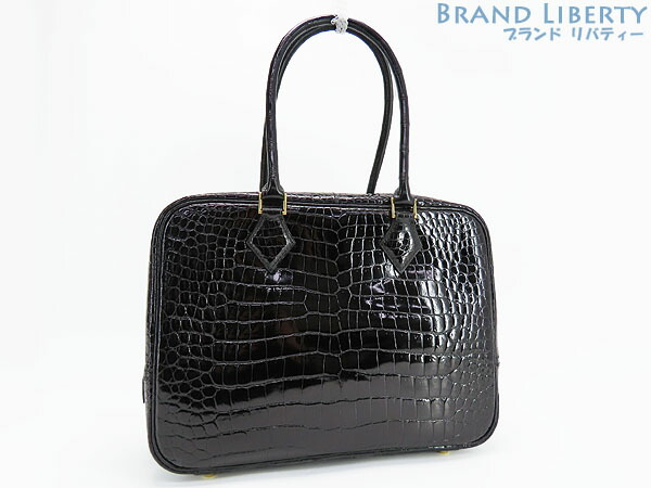 【激レアほぼ新品】エルメス　HERMES　プリュム 28　ポロサス　シャイニー クロコダイル　ハンドバッグ　エキゾチックレザー　ブラック ゴールド金具　【中古】 792,396円