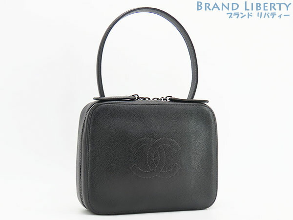 【レア美品】シャネル CHANEL ヴィンテージ ココマーク ミニ ハンドバッグ バニティバッグ ブラック カーフレザー 【中古】