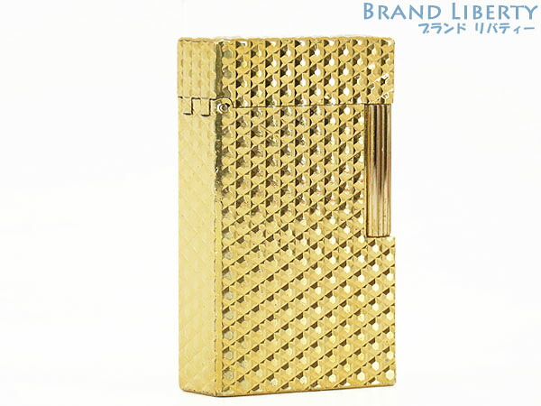 【レア美品】デュポン　S T Dupont　ライン1L ロング　ヘキサゴン　六角形柄　ローラーガスライター　ゴールド　【中古】