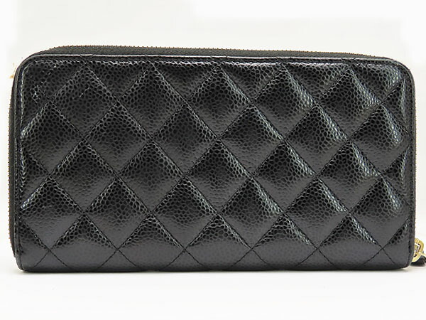 シャネル CHANEL マトラッセ ココマーク キャビアスキン ラウンド