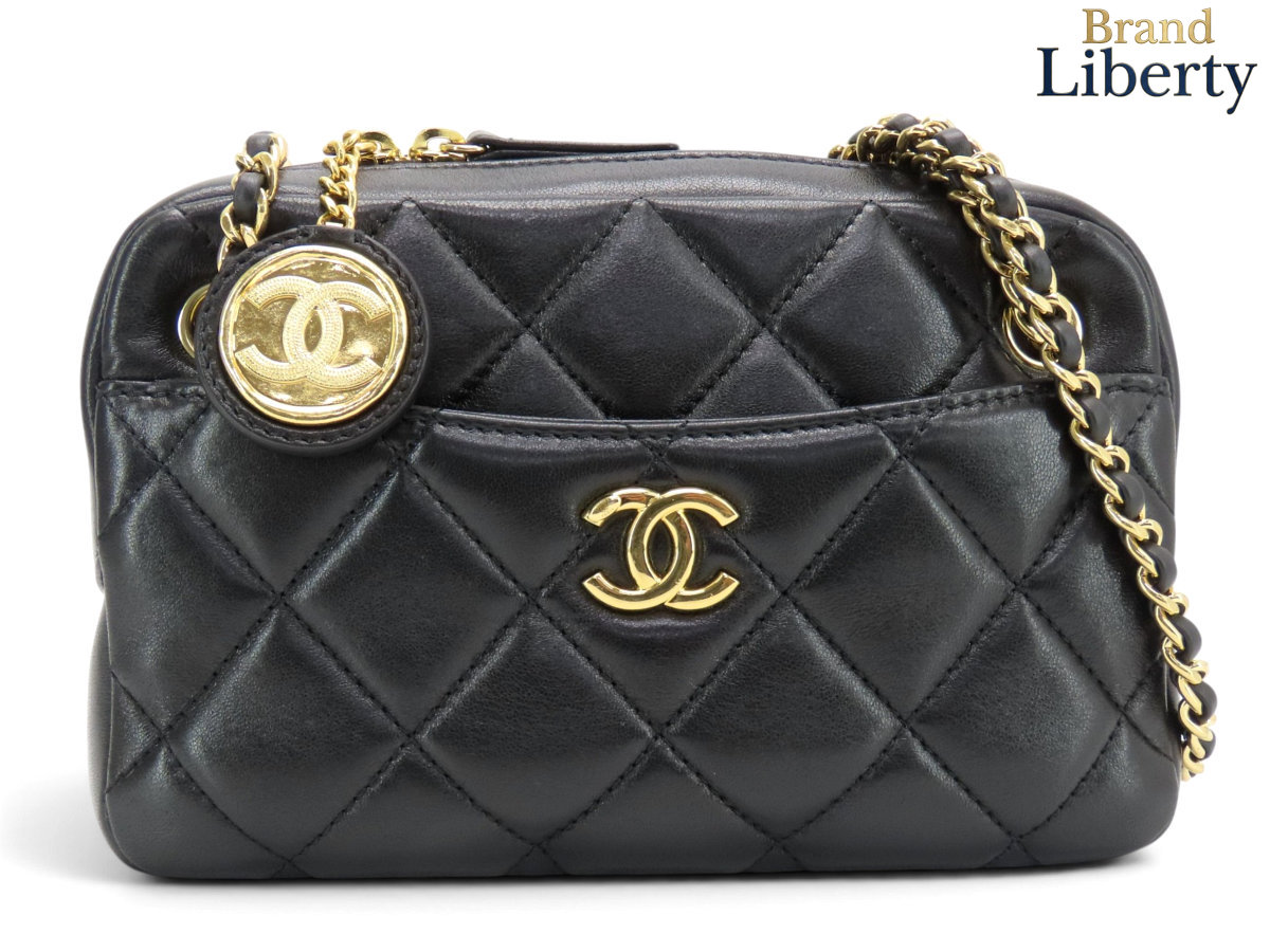 【美品】シャネル CHANEL マトラッセ カメラバッグ ココマーク ラムスキン 2WAY チェーンショルダーバッグ ポーチ ポシェット ブラック ゴールド金具 ラムスキン AS5190　【中古】｜Brand Liberty
