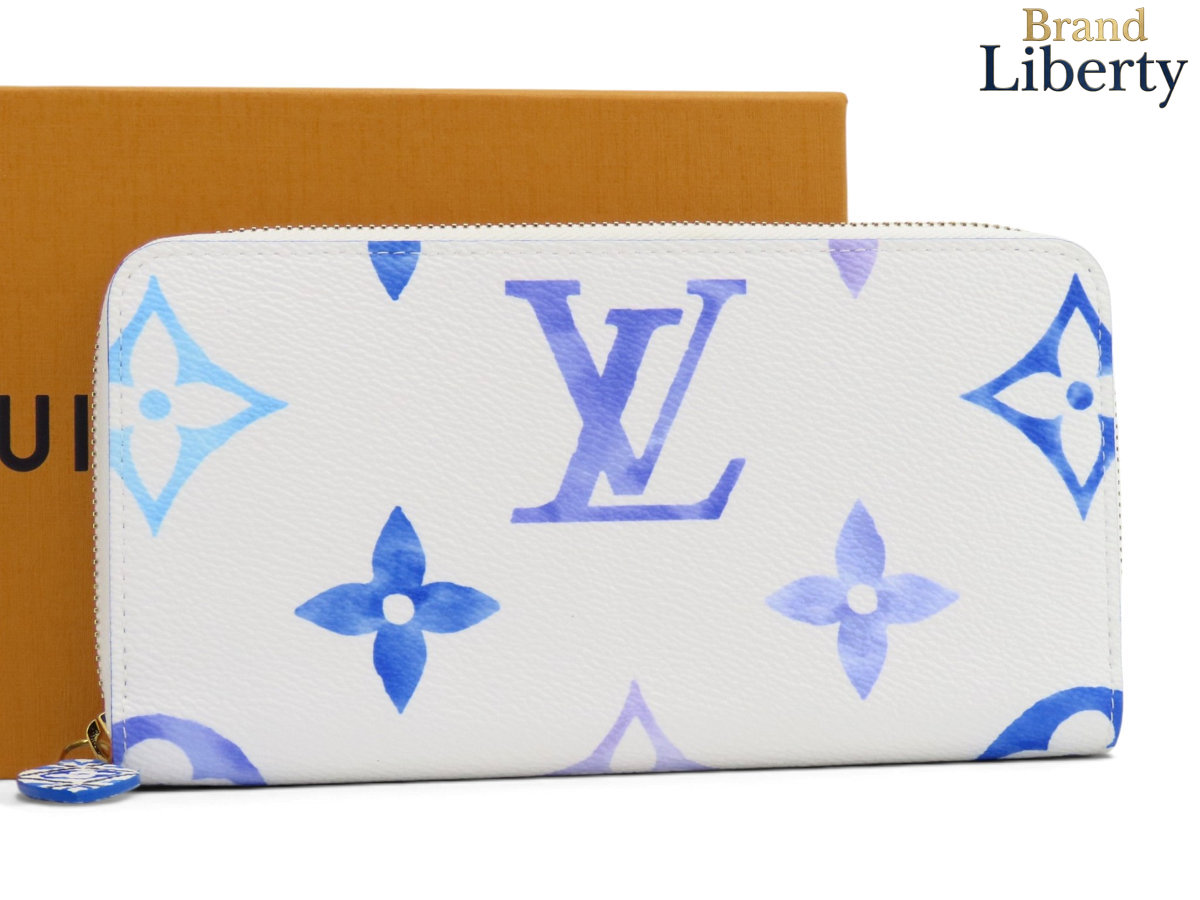 【激レア新古品】ルイヴィトン LOUIS VUITTON モノグラム ジャイアント LV バイ ザ プール ジッピー ウォレット ラウンドファスナー長財布 ホワイト ブルー モノグラムキャンバス レザー M82384 【中古】|Brand Liberty