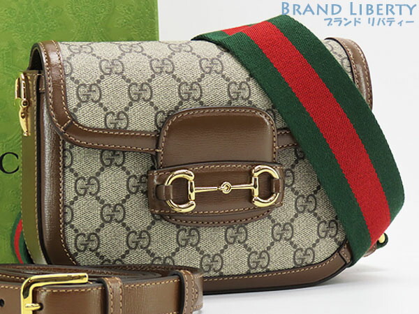 【新品同様】グッチ　GUCCI　GGスプリーム　ホースビット 1955 ミニバッグ　2WAY 斜め掛け ショルダーバッグ　ポシェット　ポーチ　ベージュ ブラウン　PVC レザー　658574　【中古】