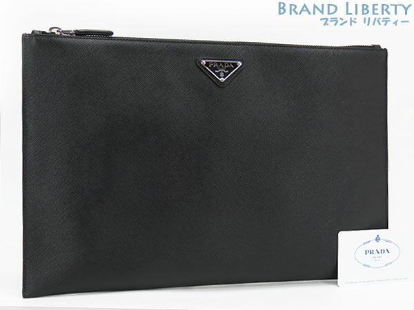 【ほぼ新品】プラダ PRADA サフィアーノ ３角形 書きもの容れもの クラッチペダル御徒面子 二番目御徒面子 ハンドバック 合切袋 NERO 黒いこと サフィアーノレザー 2NG001 【中古】