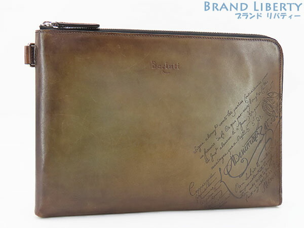 【美品】ベルルッティ Berluti カリグラフィ NINO GM ニノ GM 書きもの保持者 クラッチペダル御徒面子 書きもの容れもの 二番目御徒面子 赤銅色 ヴェネチアレザー 【中古】