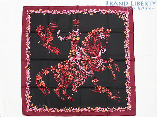 w*n様 本物保証！HERMES 馬と花のデザイン スカーフ！300円スタート w*n様 本物保証！HERMES 馬と花のデザイン スカーフ！300円