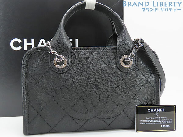 【未当てはめる】シャネル CHANEL ココマーク キャビア人はだ ドーヴィル 原油生産御徒面子 2WAY ショルダーバッグ ミニボストンバッグ 黒いこと しろがね色金具 グレインドカーフスキン A92757 【中古】