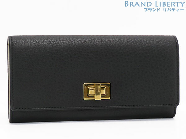 【外超美品】フェンディ FENDI ピーカブー コンチネンタルウォレット 二つ折り長紙入れ 黒いこと ゴールド金具 カーフレザー 8M0427 【中古】
