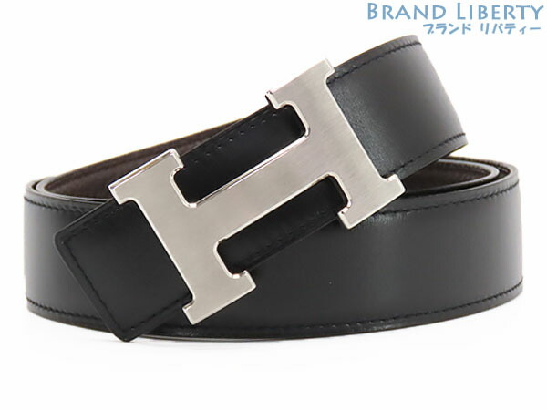 【新品負けず劣らず】エルメス HERMES コンスタンス H三尺帯 髪の毛伝達ルート リヴァーシブル 32MM 95 黒いこと 黒茶 暗然たる赤銅色 しろがね色 トゴ ボックスカーフ H064544CB86 H073967CAAB095 □J 【中古】