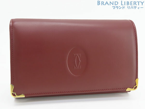 【ほぼ新品】カルティエ　Cartier　マストドゥカルティエ　L字ファスナー 二つ折り財布　ボルドー　カーフレザー　L3000553　【中古】
