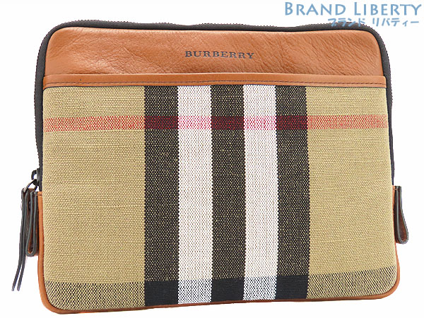 【新古品】赤ちょうちんバリー BURBERRY 住みか照合のしるし＆なめし革 書き付け入れもの クラッチペダル御徒面子 二つ目御徒面子 合切袋 赤銅色 ベージュ なめし革 綿織物 【中古】