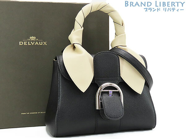 【外超美品】デルヴォー　DELVAUX　ブリヨン ミニ　2WAY ハンドバッグ　トップハンドルバッグ　斜め掛け ショルダーバッグ　ポシェット　ハンドルリボン付き　ブラック　ロデオカーフレザー　AA0406AAU099ZPA 　【中古】