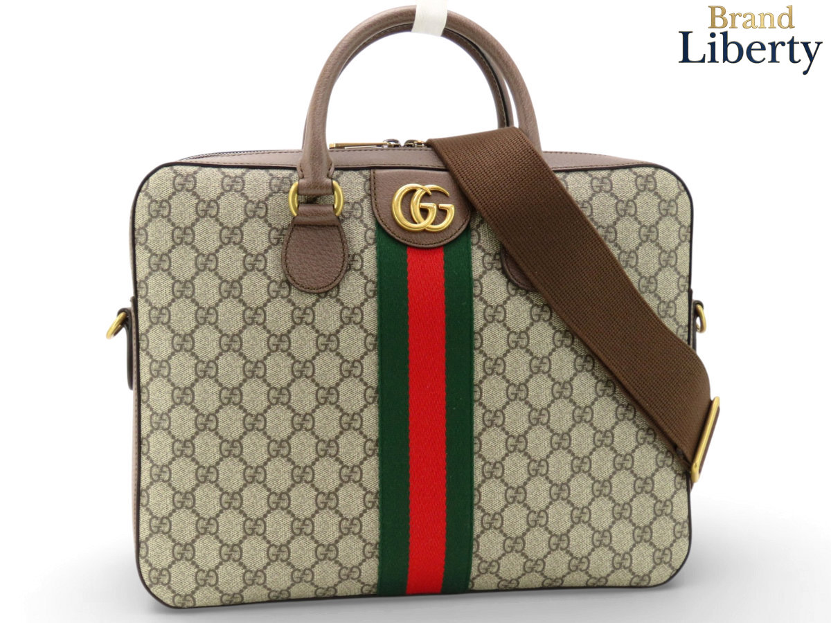 【超美品】グッチ GUCCI オフィディア GGスプリーム 商行為御徒面子 2WAY ブリーフ容れもの 書きものかばん シェリー酒色合い ベージュ 靉靆たる赤銅色 PVC なめし革 574793 【中古】